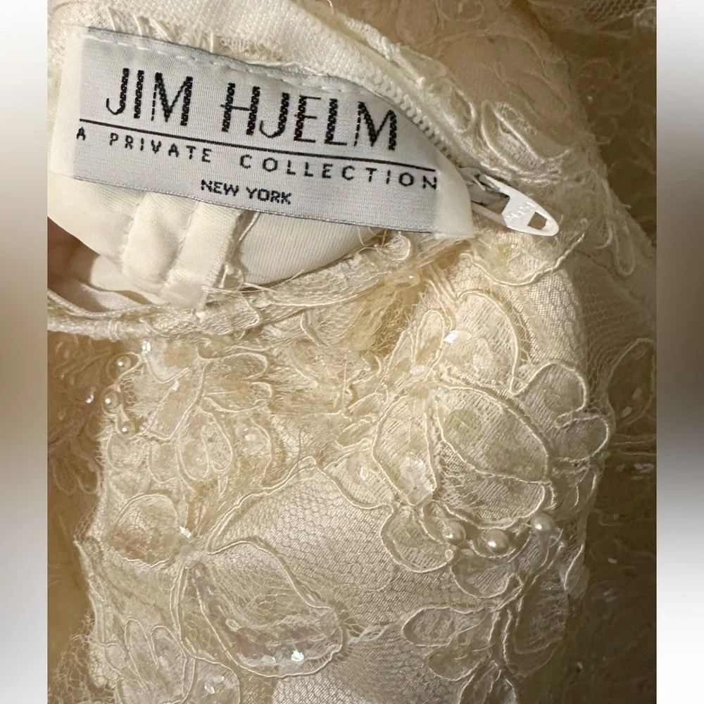 Vintage Jim Hjelm “A Private Collection” NY Beaded Lace Dress 1980 Couture Ivory - Picture 7 of 12